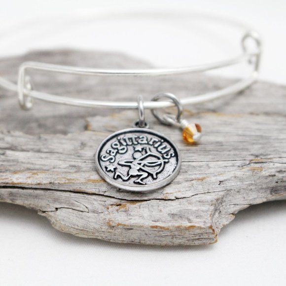 November Sagittarius Adjustable Charm Bangle - Handmade Zodiac Bracelet - Picture 2 of 10